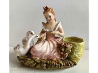 PORCELAIN FIGURE STATUETTE SWAN COMPOSITION WOMAN