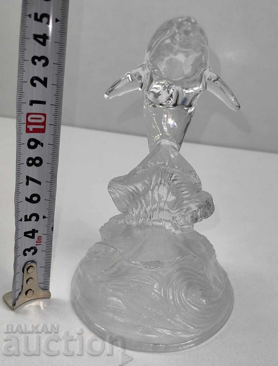 ГОЛЯМА СТЪКЛЕНА ФИГУРКА СТАТУЕТКА ФИГУРА ДЕЛФИН МОРЕ ЗДРАВА с цена 25.00 €