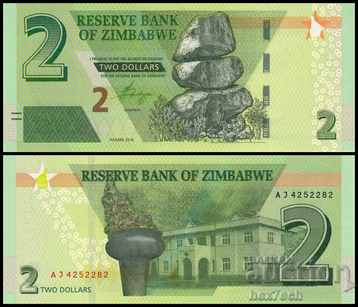 ❤️ ⭐ Zimbabwe 2019 2 dolari UNC nou ⭐ ❤️