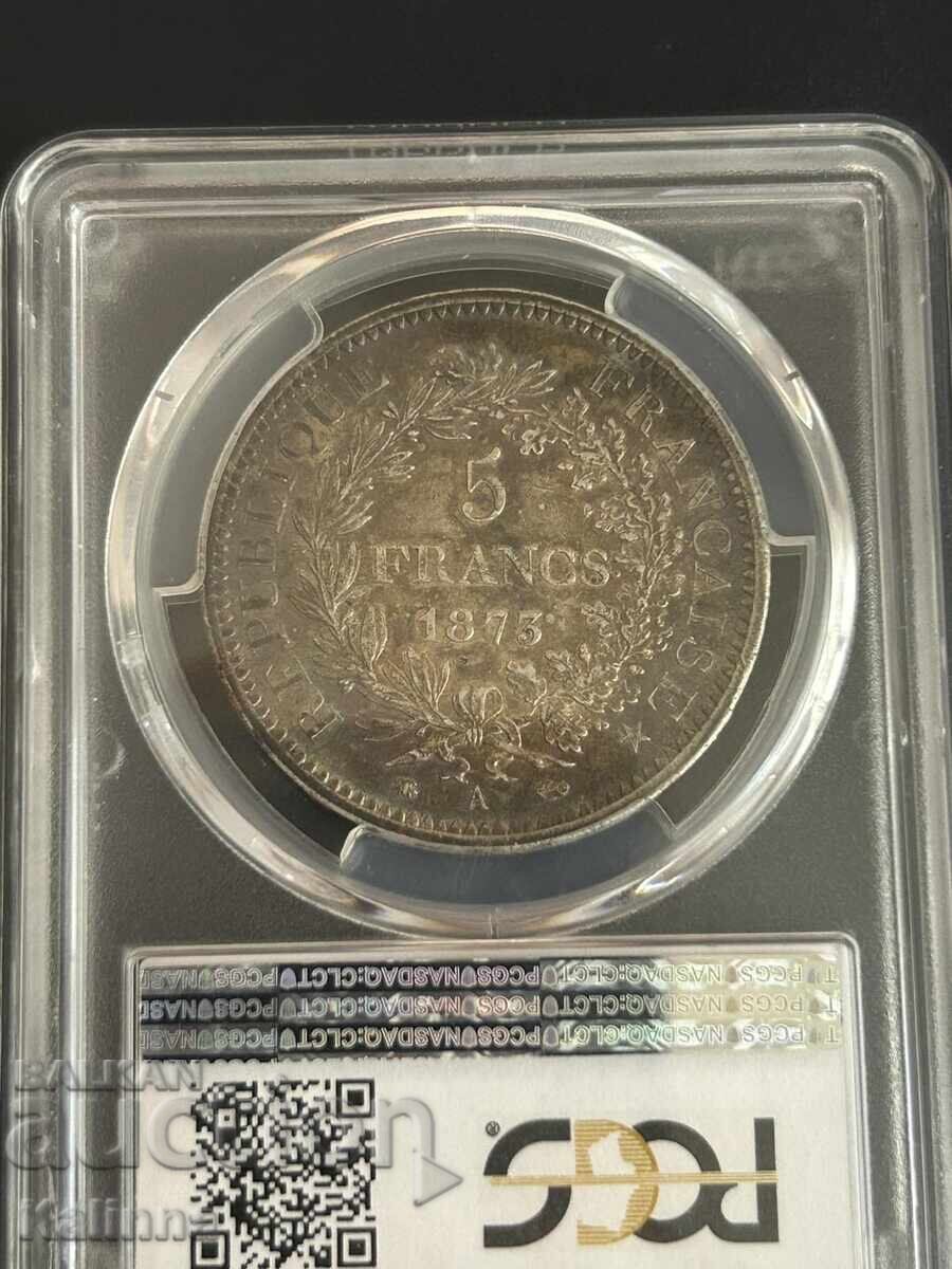 5 Francs 1873 AU 55 - Silver France with price 200.00 €