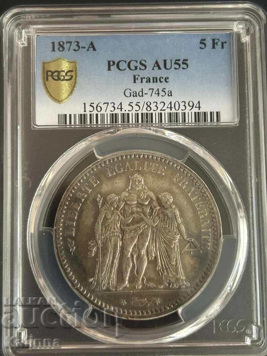 5 Francs 1873 AU 55 - Silver France
