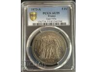 5 Francs 1873 AU 55 - Сребро Франция