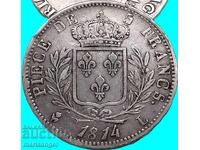 Franța 5 franci 1814 L - Toulouse 24,78g Ludovic al XVIII-lea argint