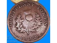 1/2 penny 1832 Marea Britanie 7,84g Nova Scotia jeton bronz