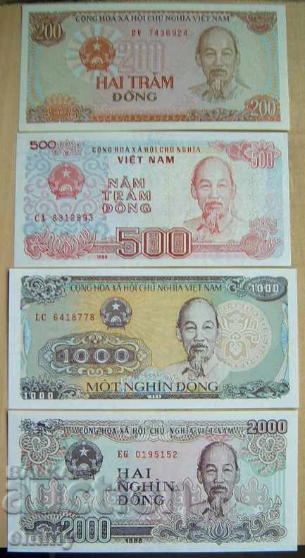 Τραπεζογραμμάτια Βιετνάμ νέο, 4 κομμάτια 1987 και 1988