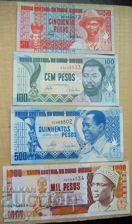 Selling banknotes set 4 pieces Guinea-Bissau 1990