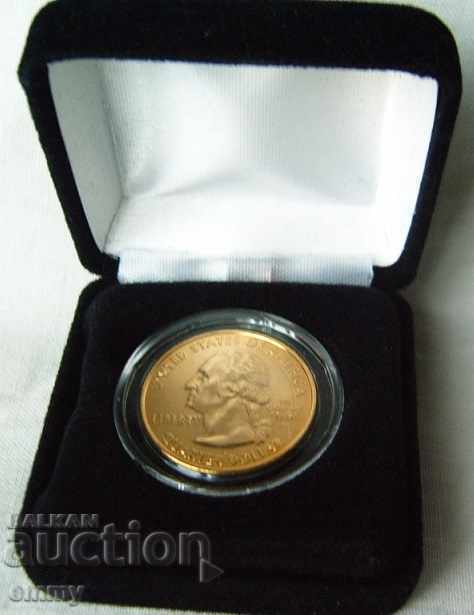 Монета позлатена САЩ Америка 2001 сертификат и кутия