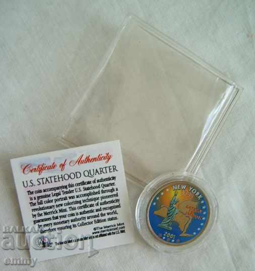 Coin 25 cent America USA 2001 + certificate