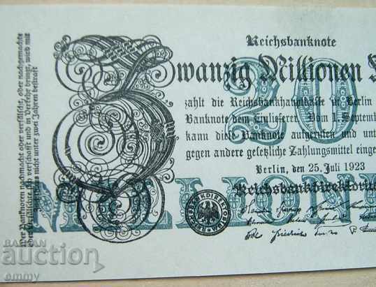 I am selling a Reichsmark banknote of 20 million marks Germany 1923 with price 18.00 BGN | € 9.20 I am selling a Reichsmark banknote of 20 million marks Germany 1923 with price 18.00 BGN | € 9.20