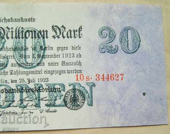 Auction I am selling a Reichsmark banknote of 20 million marks Germany 1923 Auction I am selling a Reichsmark banknote of 20 million marks Germany 1923