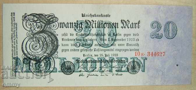 Vând o bancnotă Reichsmark de 20 de milioane de mărci Germania 1923
