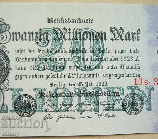 Auction I am selling a Reichsmark banknote of 20 million marks Germany 1923 Auction I am selling a Reichsmark banknote of 20 million marks Germany 1923