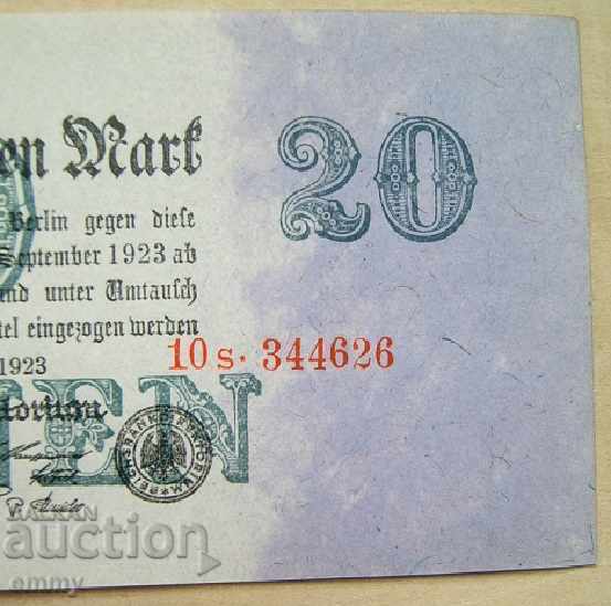 Delivery of I am selling a Reichsmark banknote of 20 million marks Germany 1923 Delivery of I am selling a Reichsmark banknote of 20 million marks Germany 1923