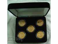 Aniversare monede aurite 5 buc. + Cutie + certificat America SUA