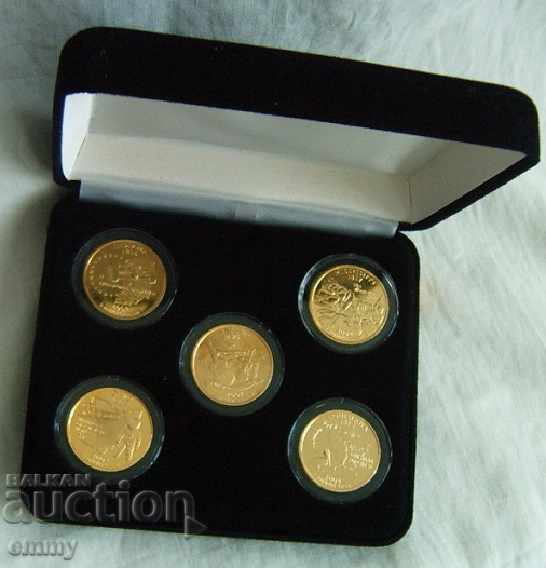 Anniversary gilded coins 5 pcs. + Box + certificate America USA