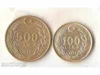 Turcia Lot 500 și 100 liras 1989.