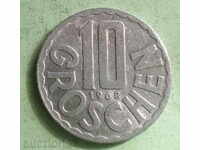 Австрия-10 гроша 1968г.