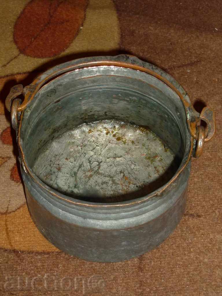 Antique χέρι-σφυρήλατο χάλκινο σκεύος λέβητα, χαλκό, κατσαρόλα χαλκού