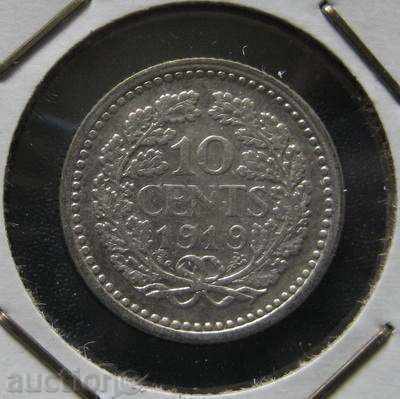 ХОЛАНДИЯ 10 цента 1919г.-сребро