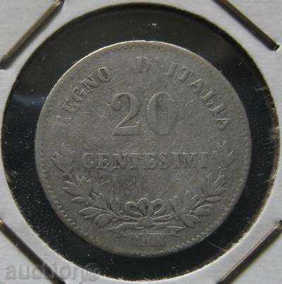 ITALY 20 entesimi 1863г. - silver