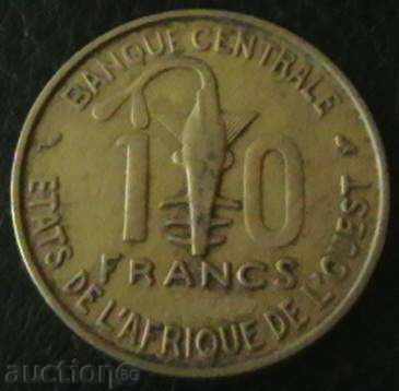 10 φράγκα 1070 Κρατών της Δυτικής Αφρικής