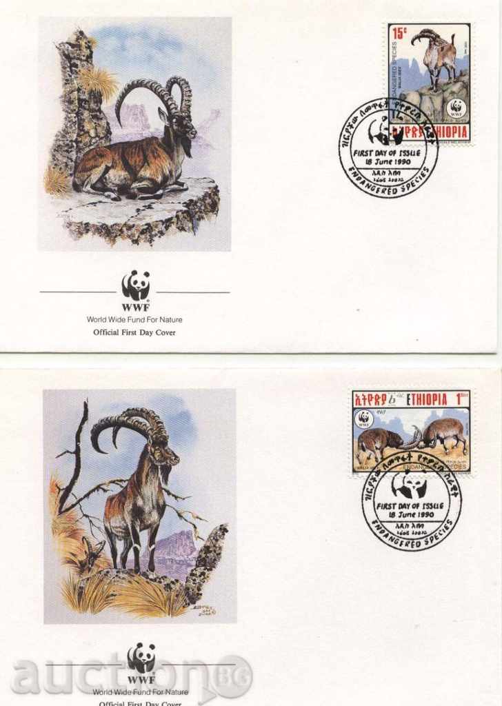Първодневни пликове WWF Козли  1990 от Етиопия