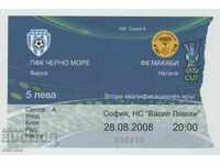 Εισιτήριο ποδοσφαίρου Μαύρη Θάλασσα-Μακάμπι Νετάνια Ισραήλ 2008 UEFA