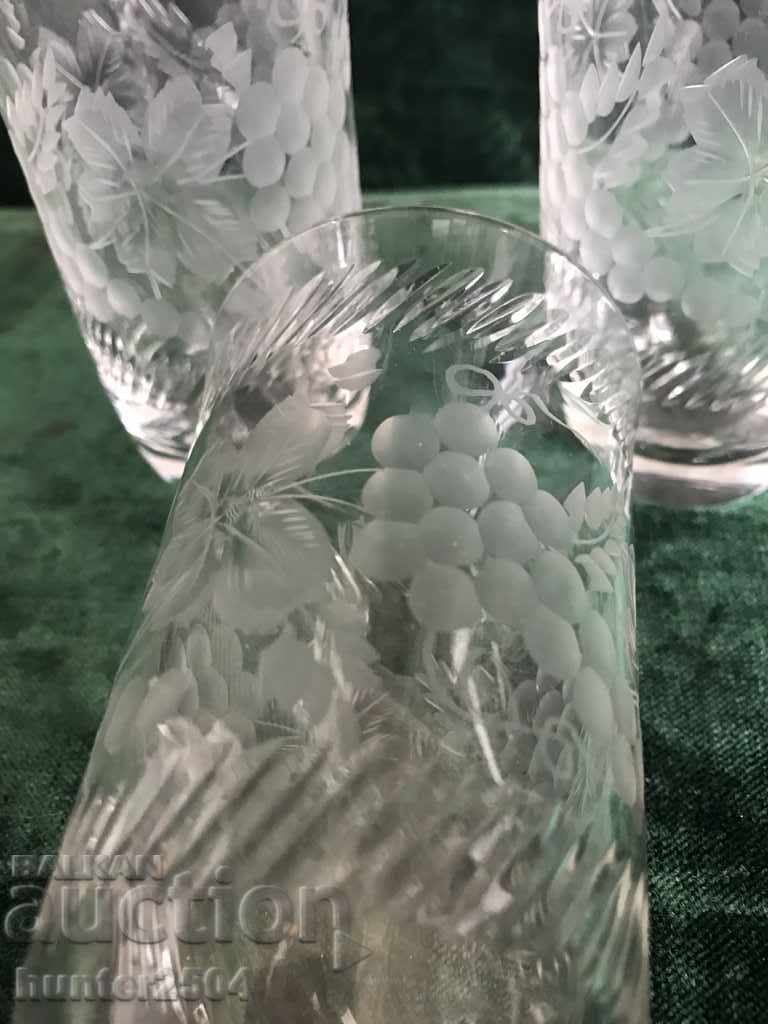 Old glass cups, richly engraved, 12 cm with price 19.95 BGN | € 10.20