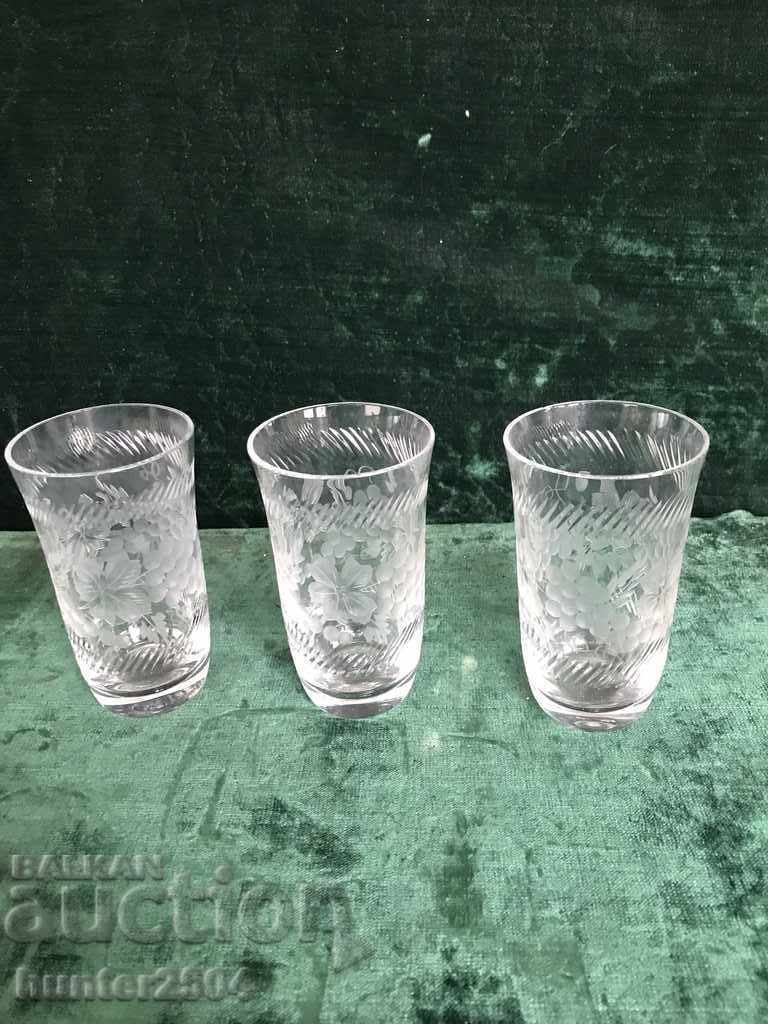 Old glass cups, richly engraved, 12 cm