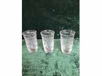 Old glass cups, richly engraved, 12 cm