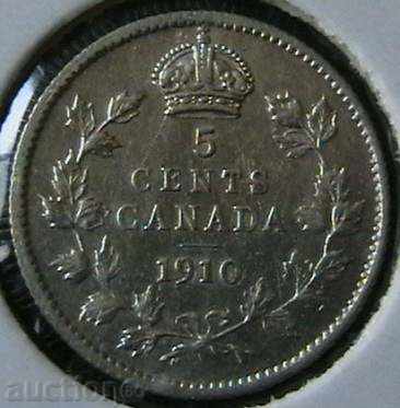 5 cent 1910, Canada (with pointed leaves)