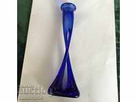 Vaza din sticlă de cobalt, lucrată manual, înălțime de 30 cm