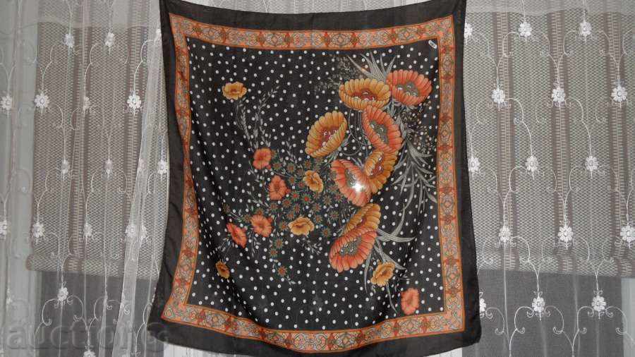 SCARF with white dots and orange flowers SCARF with white dots and orange flowers