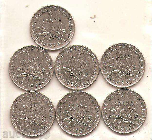 Франция  Лот  1  франк  1960 - 1970 г.