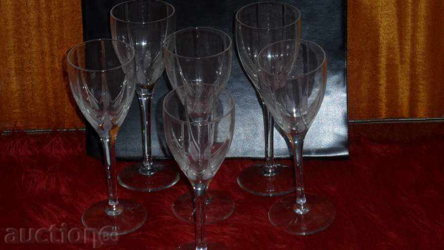 СЕРВИЗ от 6 чаши, червено вино кристал,"Китка"Н.пазaр
