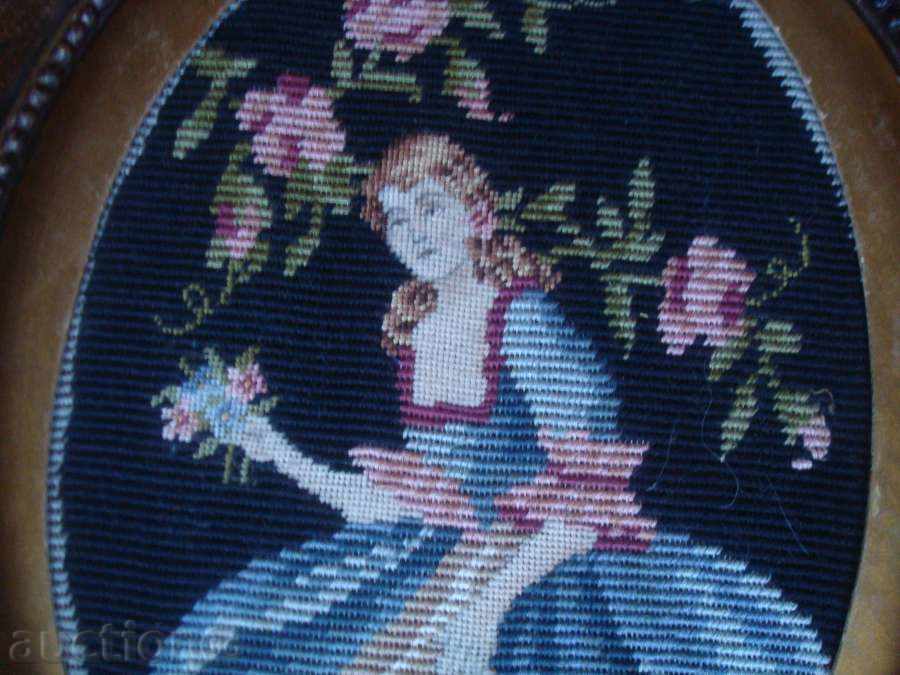 Tapestry "Woman with a bouquet" - new, sewn with a frame, multicolored. with price 39.95 BGN | € 20.43 Tapestry "Woman with a bouquet" - new, sewn with a frame, multicolored. with price 39.95 BGN | € 20.43