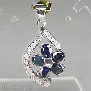SILVER MEDALAND WITH NATURAL BLUE Sapphire and Cyrcone