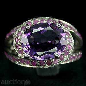 SILVER RING WITH NATURAL AMETICS AND RUBBERS SILVER RING WITH NATURAL AMETICS AND RUBBERS