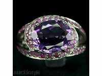 Inel din argint cu ametist natural și rubin