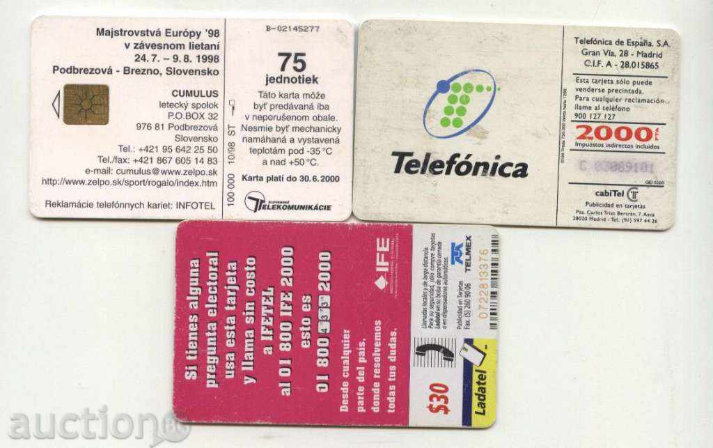 3 phone cards - Spain, Slovakia, Mexico - Lot 61 with price 2.40 BGN | € 1.23 3 phone cards - Spain, Slovakia, Mexico - Lot 61 with price 2.40 BGN | € 1.23
