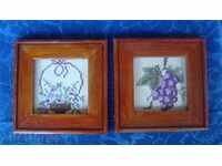 2 tapestries in wooden frames, approx. dimensions 165x165mm.