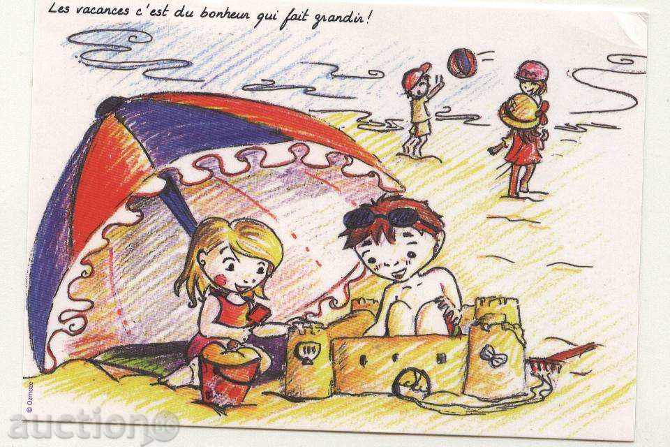 Postcard Children on the beach from France