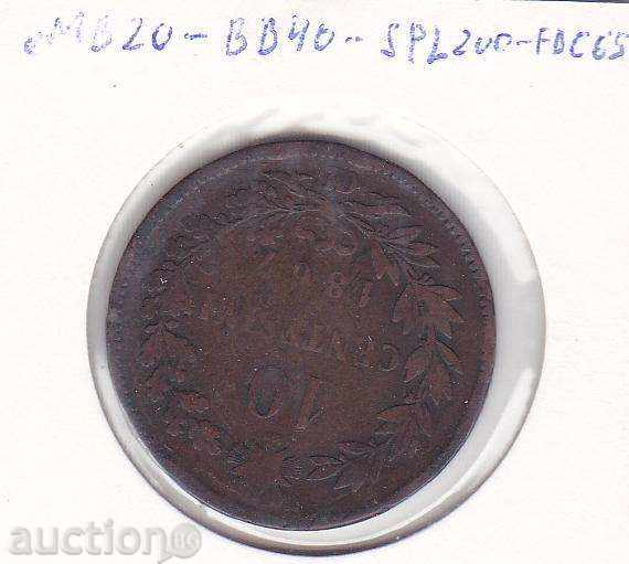 Italia 10 centime 1867 cm an mai rar