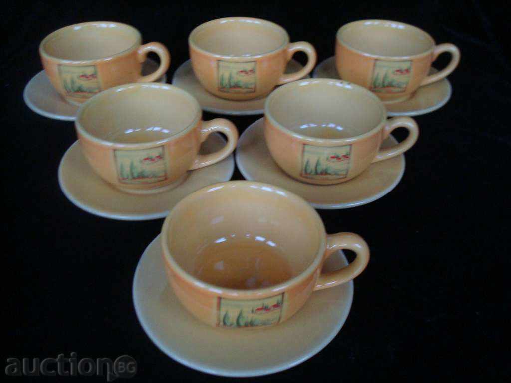 Cups + saucers for coffee, porcelain, rice. set of 12 pieces