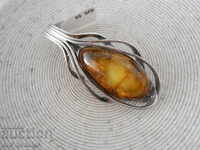 HUGE, SOLID SILVER MEDALLION with AMBER, hallmarks