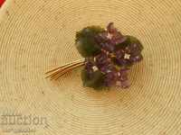 GOLDEN BROOCH: natural AMETHYST Jade Diamonds Certificate