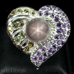 Ασημένιο δαχτυλίδι «καρδιά“”ΜΕ ΦΥΣΙΚΟ SAPPHIRE STAR