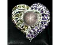 Ασημένιο δαχτυλίδι «καρδιά“”ΜΕ ΦΥΣΙΚΟ SAPPHIRE STAR