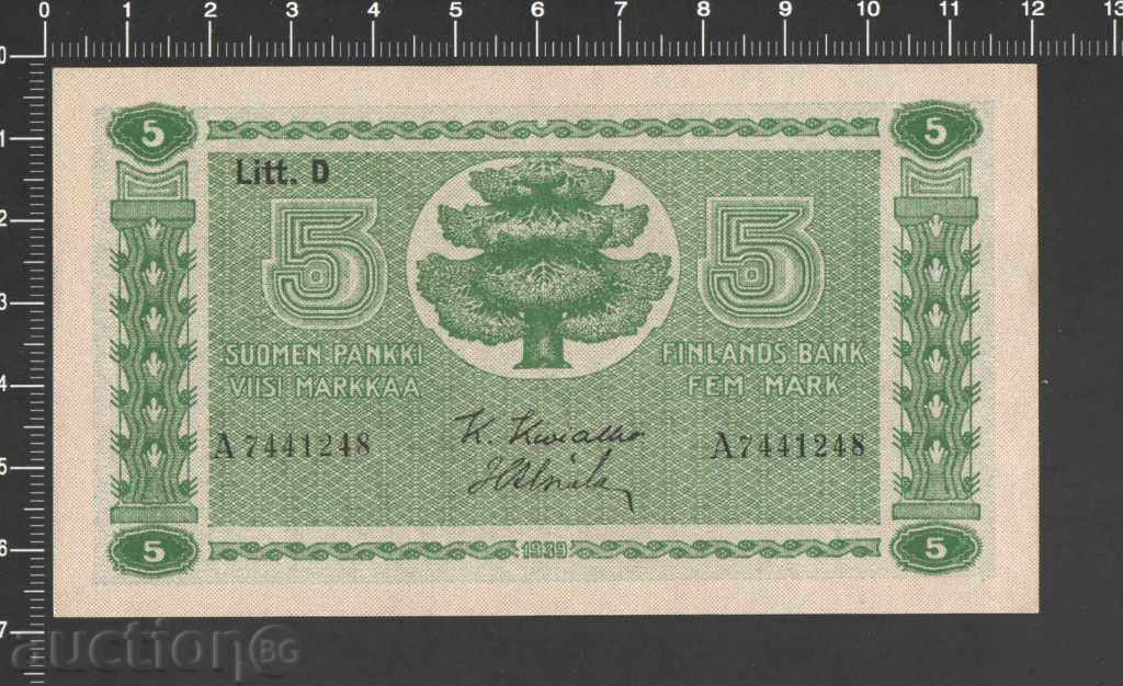 5 Stamps Finland 1939 UNC