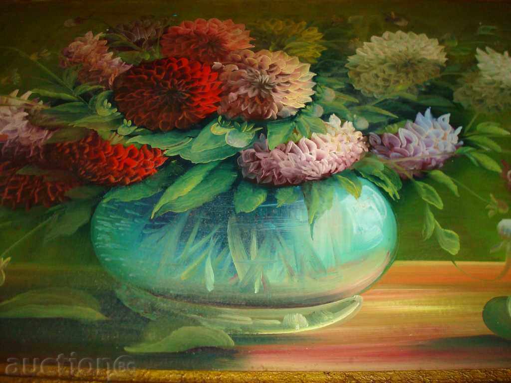 Painting, old, oil "Dahlias, Gergini" with dimensions 1060x650mm. with price 269.95 BGN | € 138.02 Painting, old, oil "Dahlias, Gergini" with dimensions 1060x650mm. with price 269.95 BGN | € 138.02